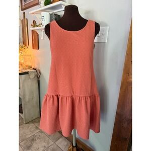 Free People Coral easy street Textured Knit Drop Waist Ruffle Mini Dress Small